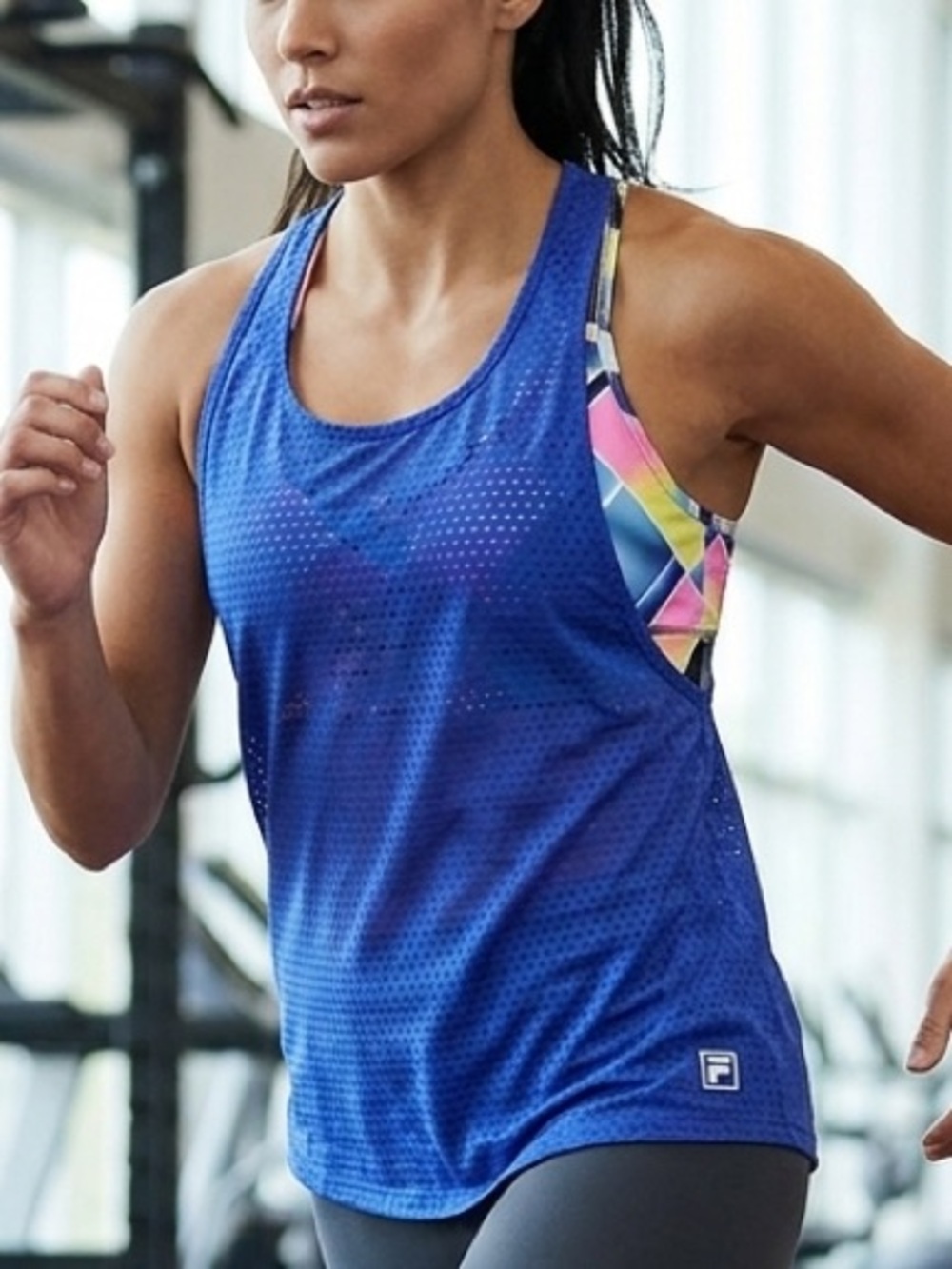 Fila Sport Women's XL 2-Piece Tank Top & Strappy Sports Bra Set Blue Geometric